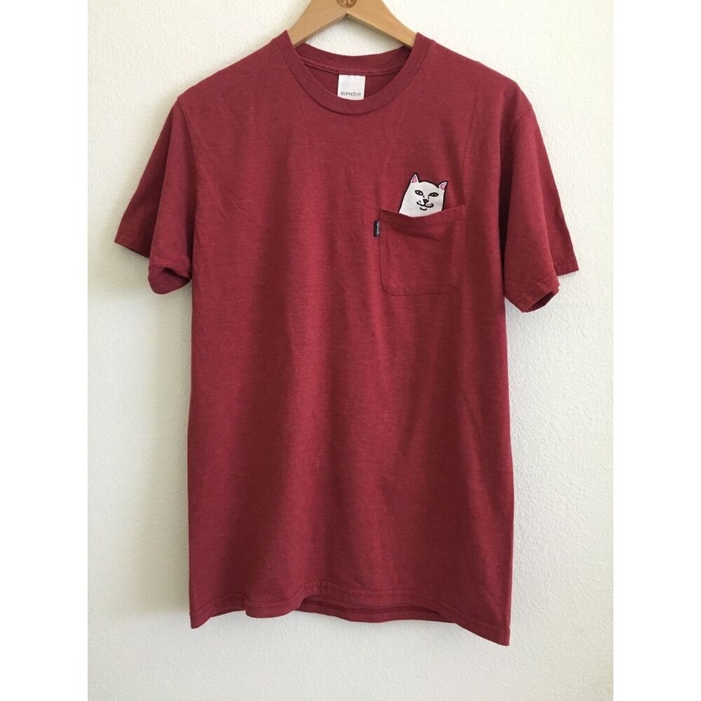 RIPNDIP Lord Nermal Pocket Tee Burgundy Red Cat Graphic T-Shirt Men’s M